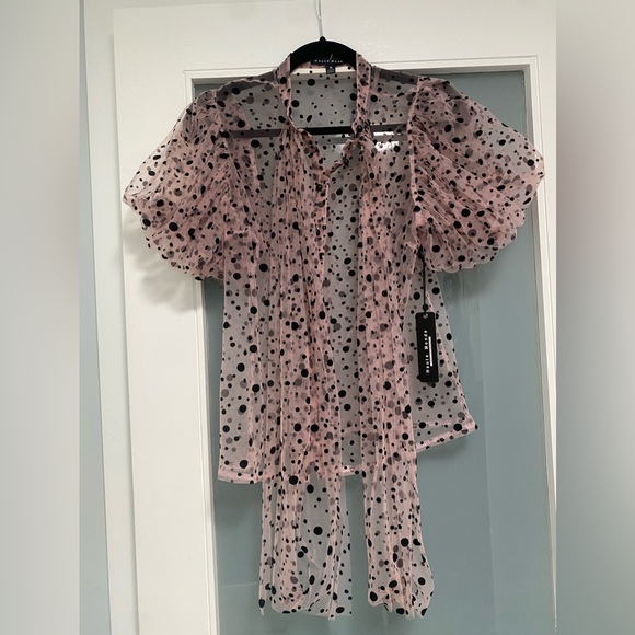 NWT Haute Monde Sheer Puffy Shoulder Top. Size Medium. - Picture 3 of 8